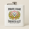 6oz white powder coated stainless steel hip flask with the full color Pirate Cigar kraken crest