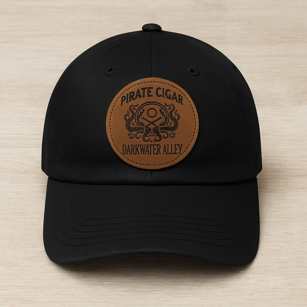 Pirate Cigar leather patch black baseball cap, alternate view