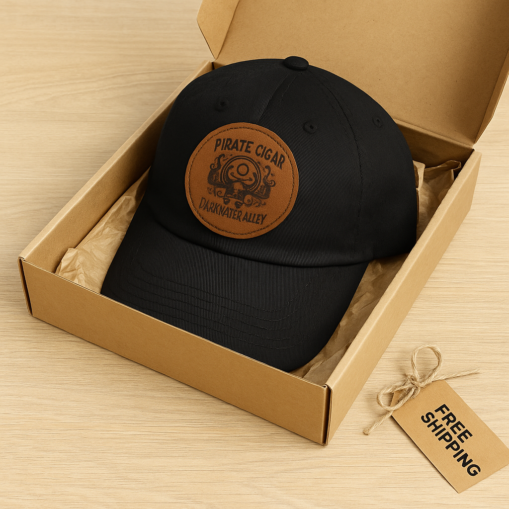Pirate Cigar leather patch black baseball cap, alternate view