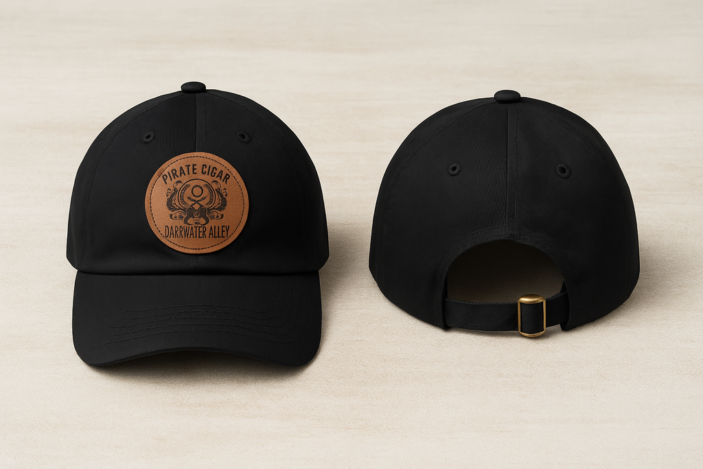 Pirate Cigar leather patch black baseball cap, alternate view