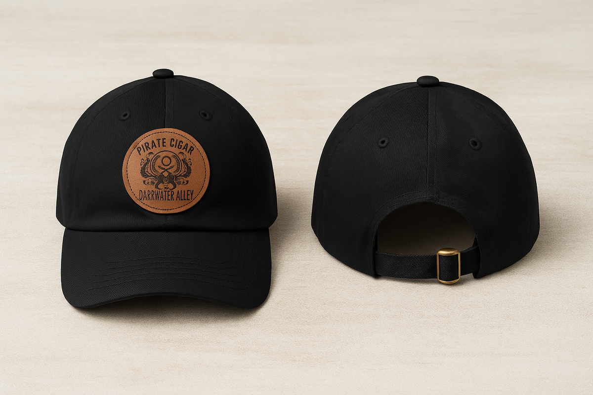 Pirate Cigar leather patch black baseball cap, alternate view