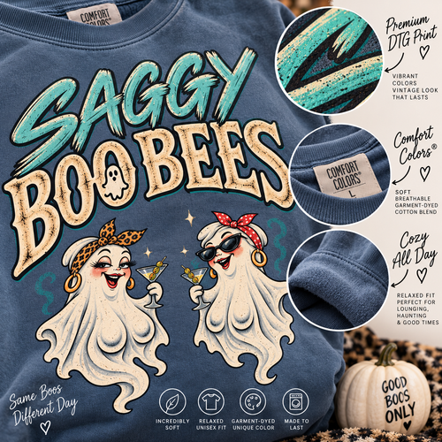 Saggy Boo Bees ghost bee Comfort Colors crewneck sweatshirt, alternate view