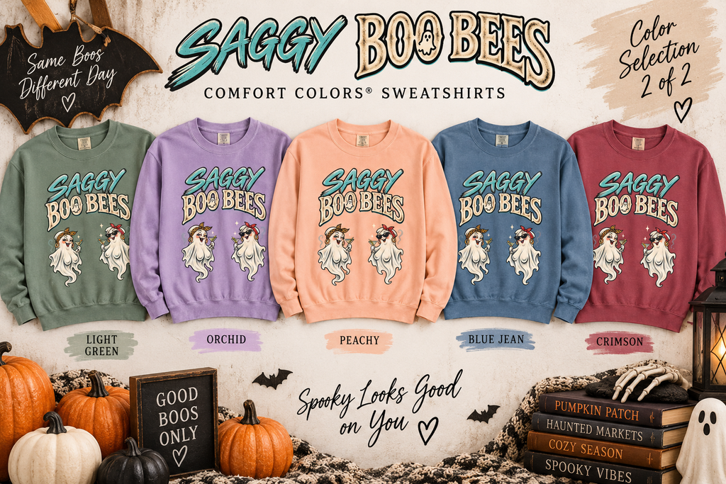 Saggy Boo Bees ghost bee Comfort Colors crewneck sweatshirt, alternate view