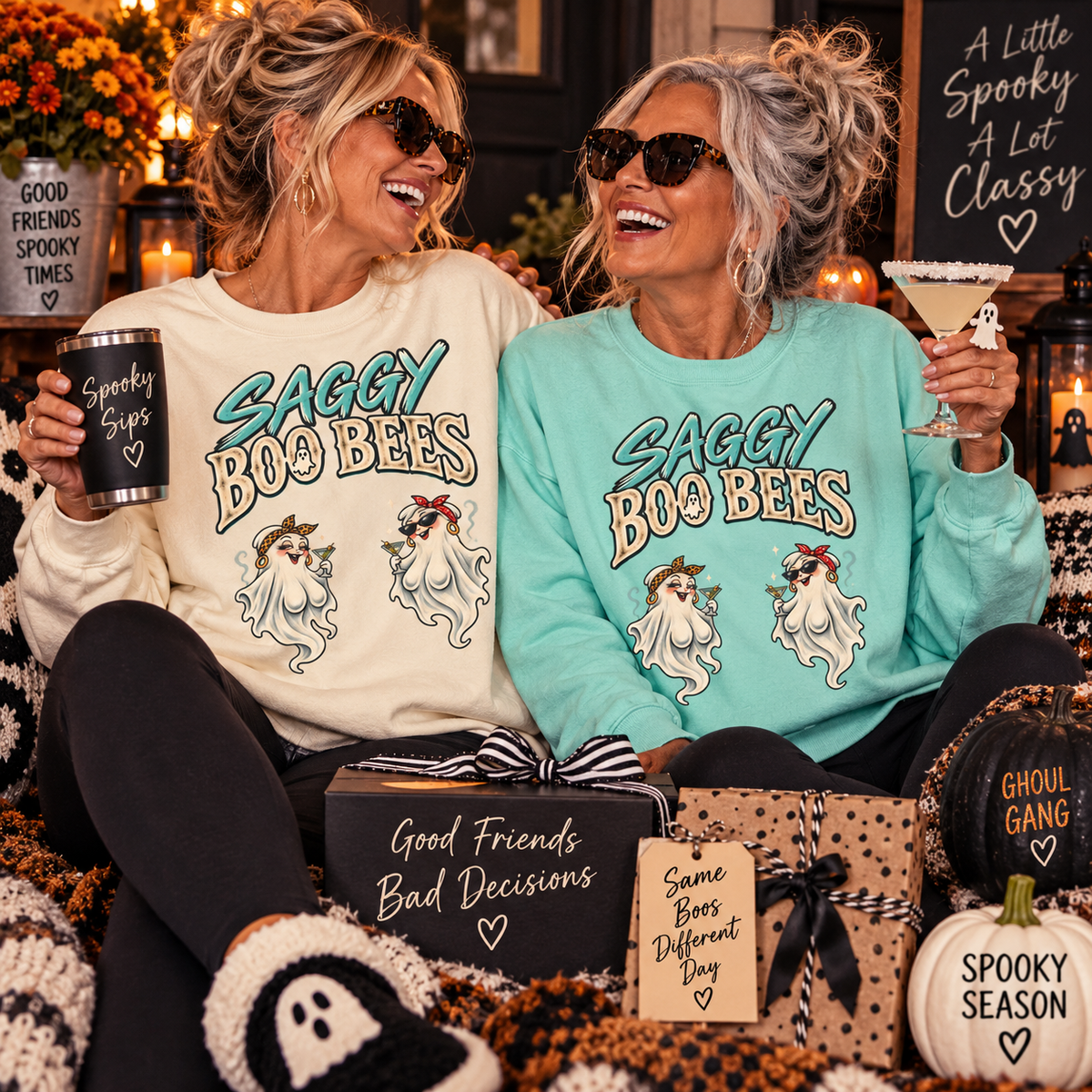 Saggy Boo Bees ghost bee Comfort Colors crewneck sweatshirt, alternate view
