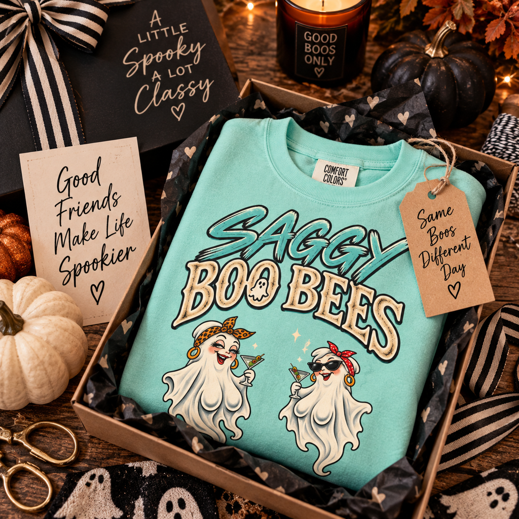 Saggy Boo Bees ghost bee Comfort Colors crewneck sweatshirt, alternate view