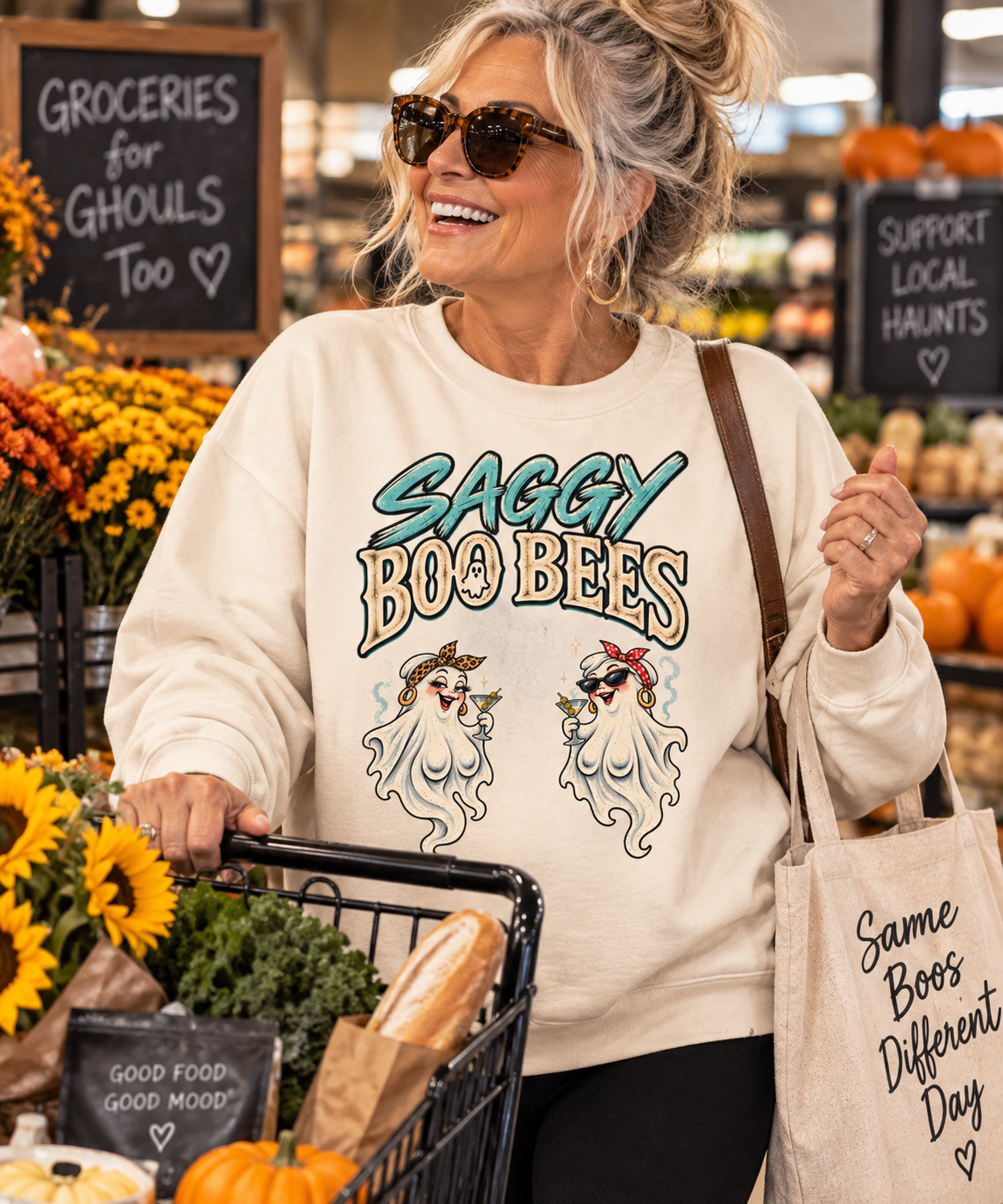 Saggy Boo Bees ghost bee Comfort Colors crewneck sweatshirt, alternate view