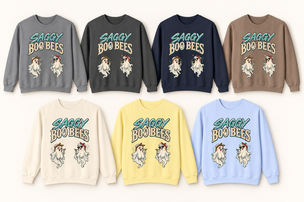 Saggy Boo Bees ghost bee Comfort Colors crewneck sweatshirt, alternate view