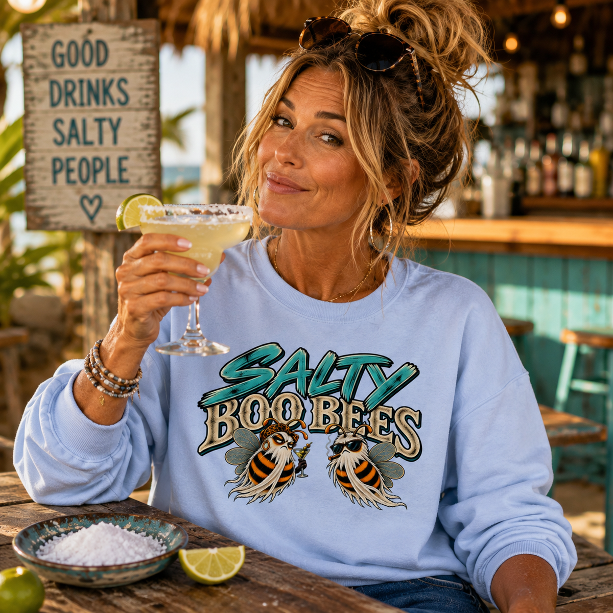 Salty Boo Bees ghost bee Comfort Colors crewneck sweatshirt, alternate view