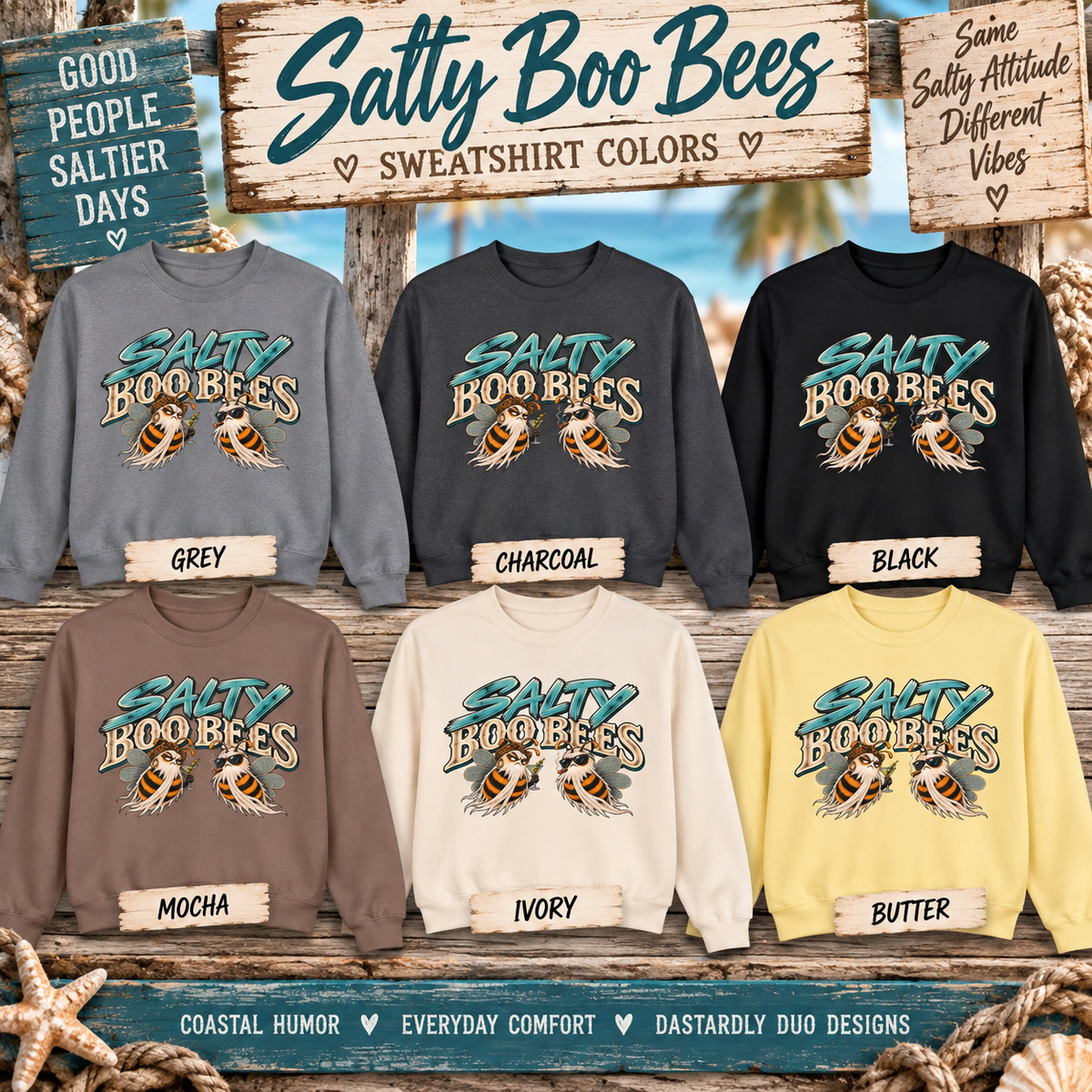 Salty Boo Bees ghost bee Comfort Colors crewneck sweatshirt, alternate view