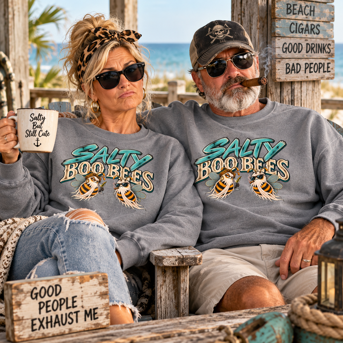 Salty Boo Bees ghost bee Comfort Colors crewneck sweatshirt, alternate view