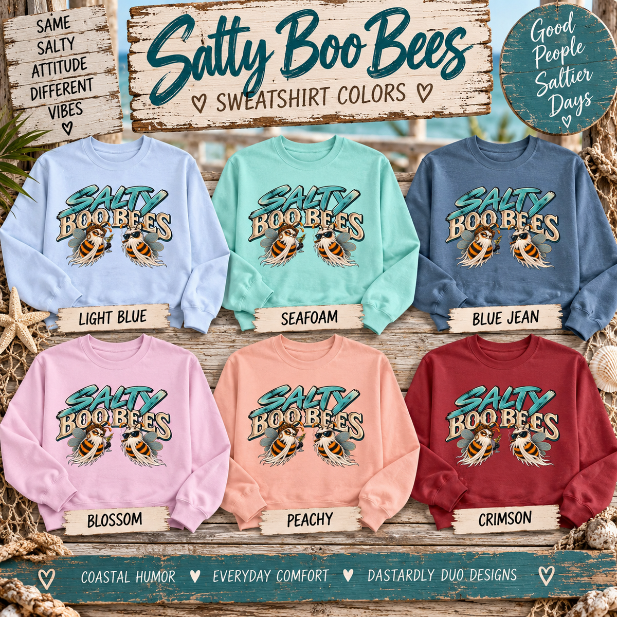 Salty Boo Bees ghost bee Comfort Colors crewneck sweatshirt, alternate view