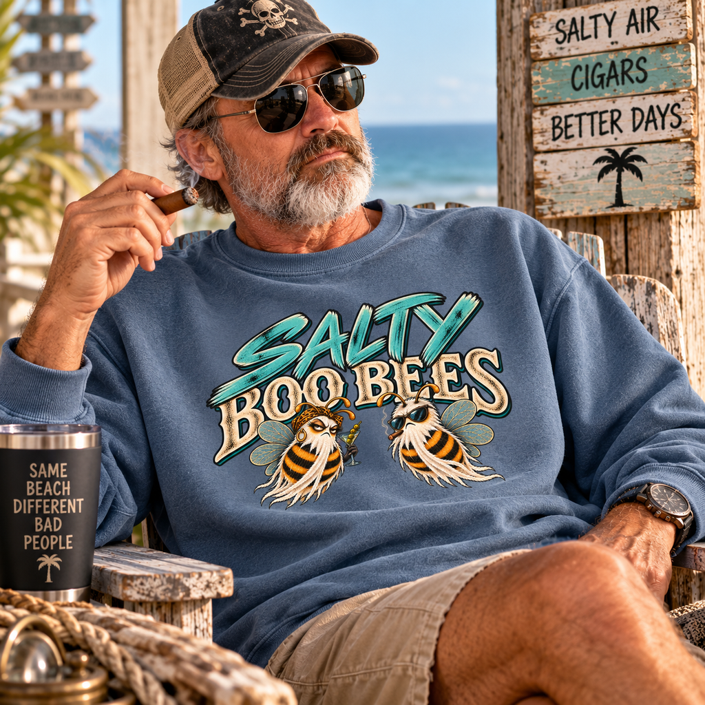 Salty Boo Bees ghost bee Comfort Colors crewneck sweatshirt, alternate view