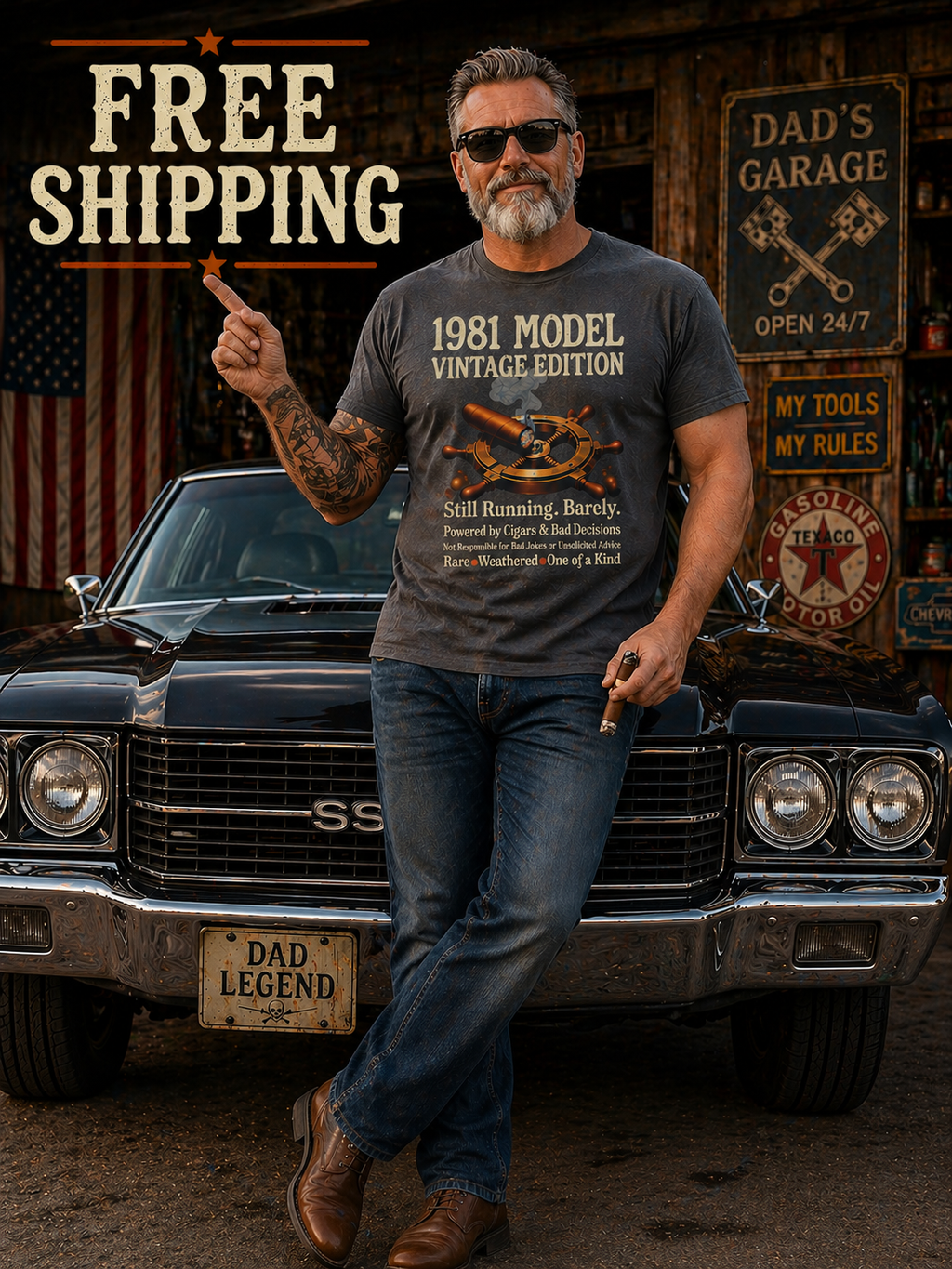 Custom Birth Year Cigar Shirt for Dad - Personalized Comfort Colors Tee, S to 3XL - Gift for the Dad Who Says He Does Not Want Anything