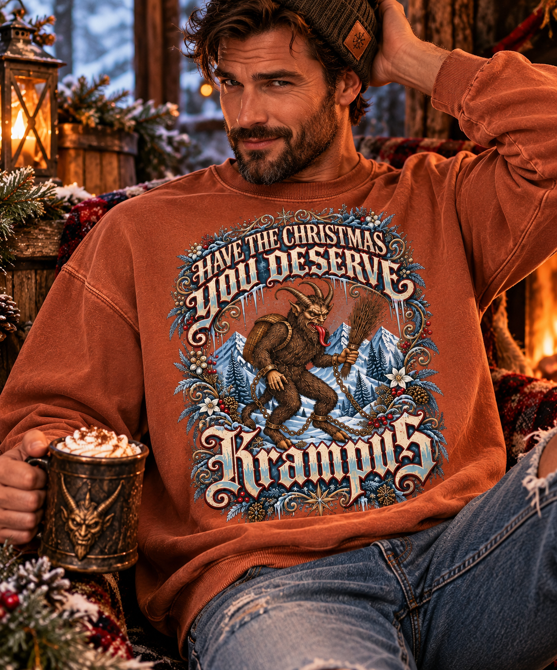 Krampus 'You Deserve It' crewneck sweatshirt, Comfort Colors 1466, alternate view