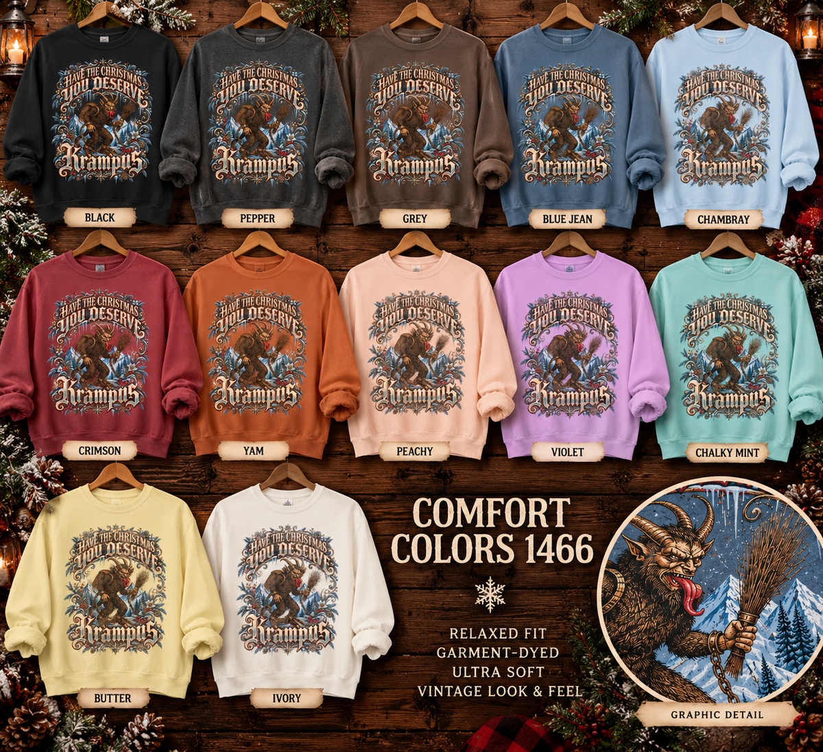 Krampus 'You Deserve It' crewneck sweatshirt, Comfort Colors 1466, alternate view