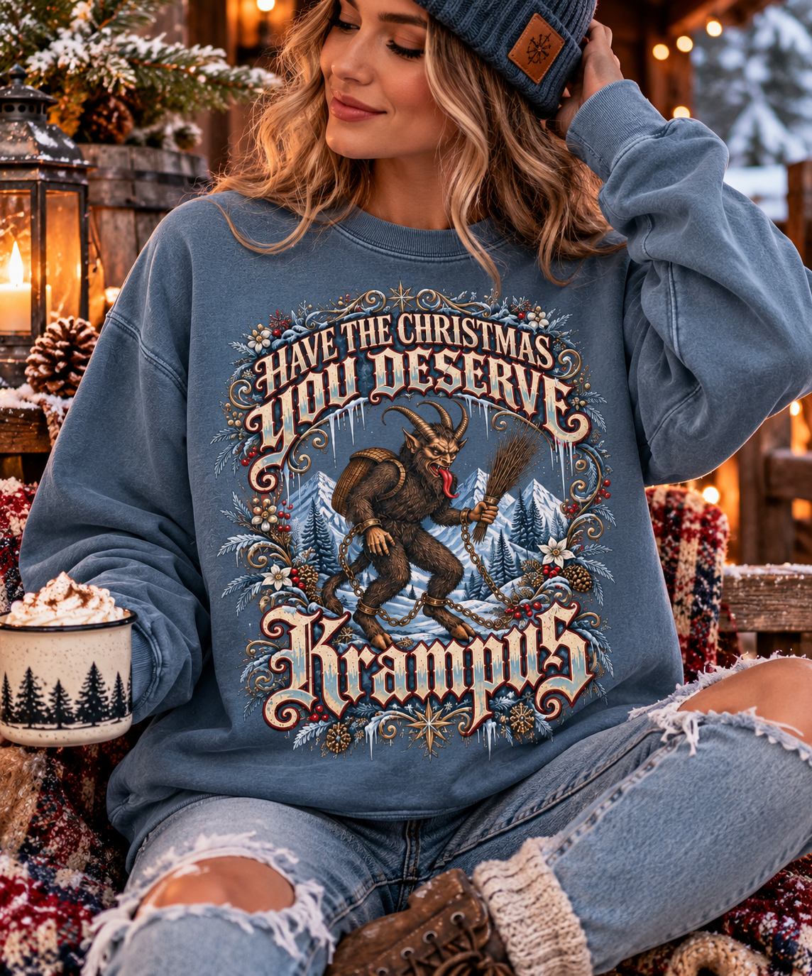 Krampus 'You Deserve It' crewneck sweatshirt, Comfort Colors 1466, alternate view