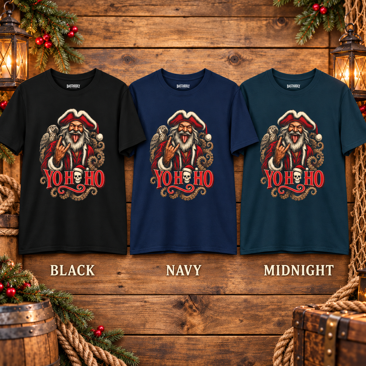 Yo Ho Ho pirate Santa rock and roll Christmas t-shirt, Gildan 5000 unisex tee - alternate view