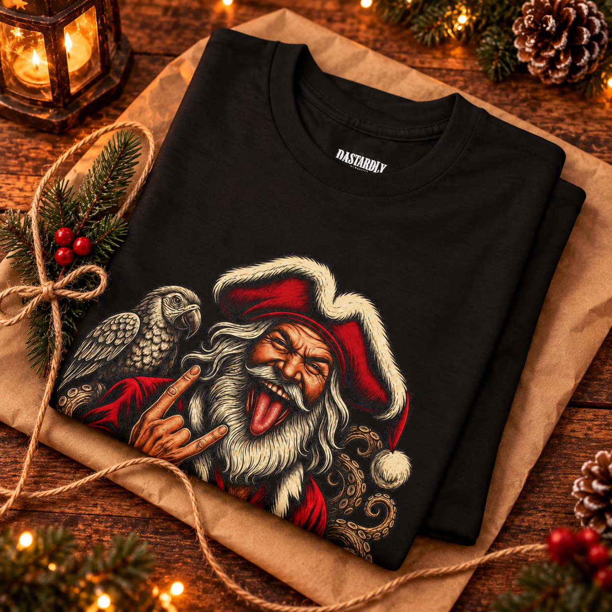 Yo Ho Ho pirate Santa rock and roll Christmas t-shirt, Gildan 5000 unisex tee - alternate view