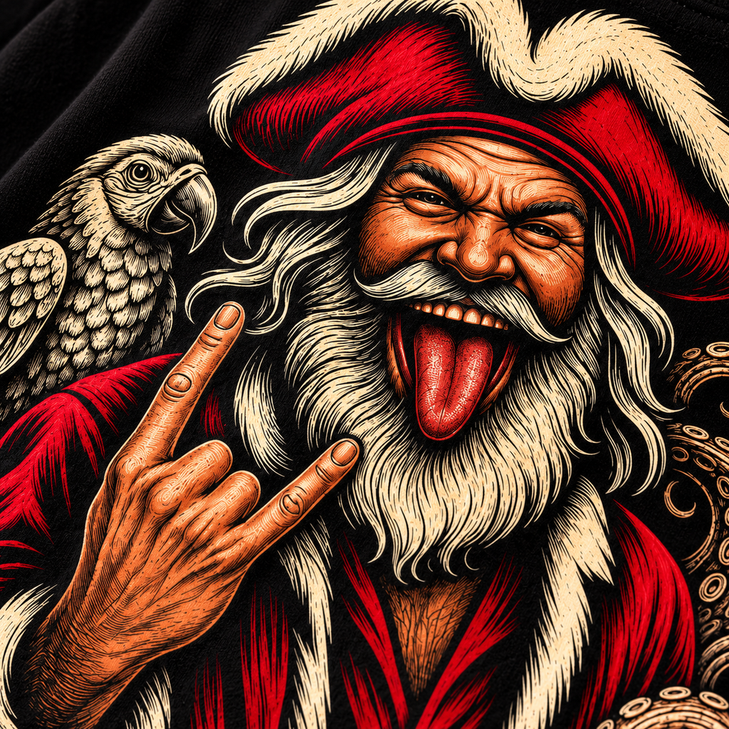 Yo Ho Ho pirate Santa rock and roll Christmas t-shirt, Gildan 5000 unisex tee - alternate view