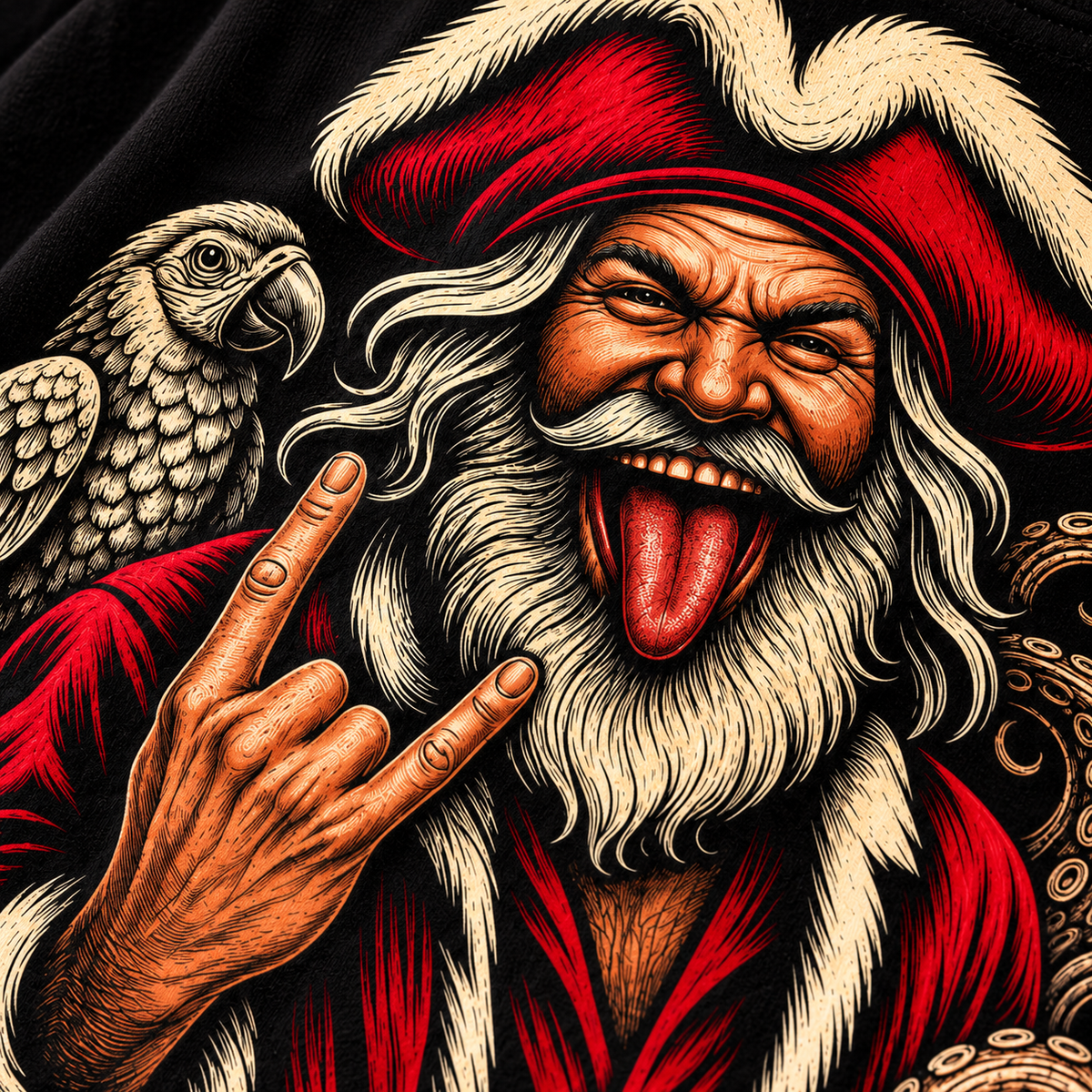 Yo Ho Ho pirate Santa rock and roll Christmas t-shirt, Gildan 5000 unisex tee - alternate view